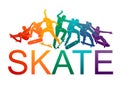 Skate people silhouettes skateboarders colorful vector illustration background extreme